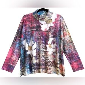INOAH Boho Colorful Abstract Art To Wear Lightweight Mockneck Long Sleeve Top XL